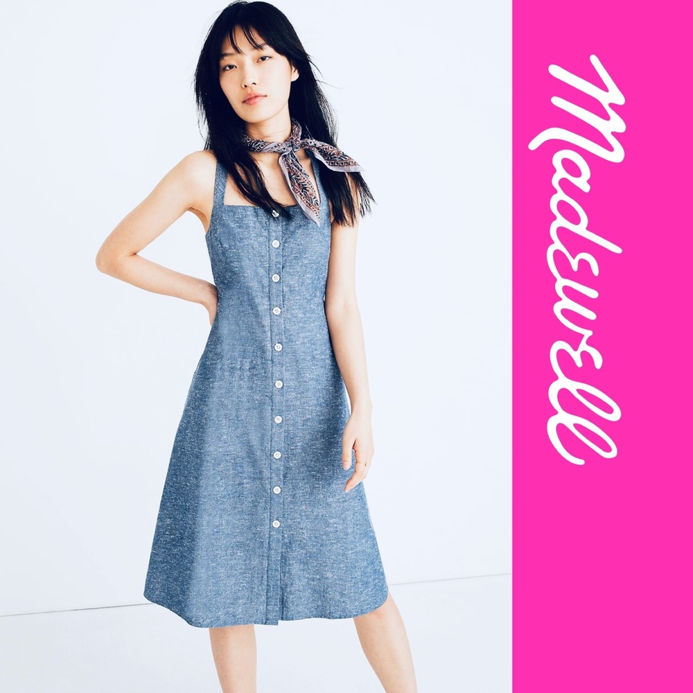 Madewell Chambray Tank Button-Front Midi Dress